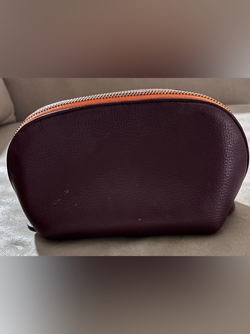 CUYANA Maroon Pebbled Leather Small Travel Make up Pouch